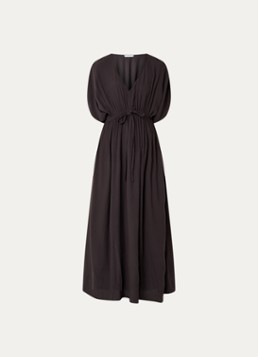 By-bar Dames Maxi tuniekjurk van crépe met vlindermouw in de kleur Donkerbruin, maat: ONE SIZE