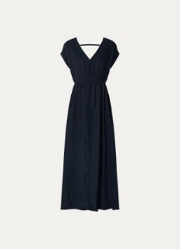 By-bar Dames Yuki maxi jurk van crêpe met steekzakken in de kleur Donkerblauw, maat: M