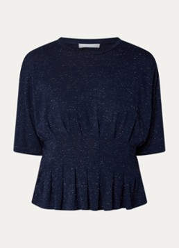 By-bar Dames Diva top met strass en ronde hals in de kleur Donkerblauw, maat: M