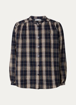 By-bar Dames Jagger blouse met ruitdessin en ronde hals in de kleur Donkerblauw, maat: XL