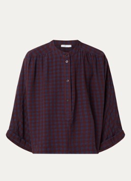 By-bar Dames Jess blouse met ruitdessin in de kleur Bordeauxrood, maat: M