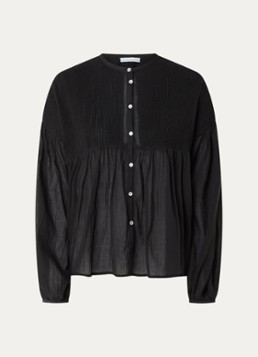 By-bar Dames Mine semi-transparante blouse met ballonmouw in de kleur Zwart, maat: L