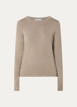 By-bar Dames Moky top in wolblend met ronde hals in de kleur Donkerbeige, maat: S
