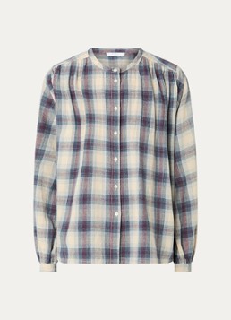 By-bar Dames Nyka blouse met ruitdessin in de kleur Donkerblauw, maat: L