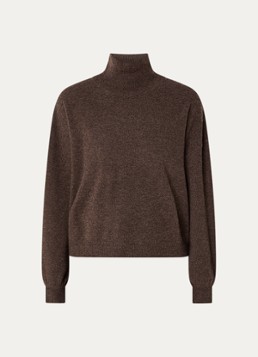 By-bar Dames Sammie fijngebreide trui van merino wol met col in de kleur Donkerbruin, maat: XL