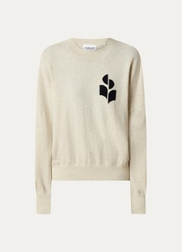 Isabel Marant Dames Marisans fijngebreide pullover in wolblend met ingebreid logo in de kleur Gebroken wit, maat: 40