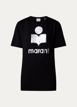 Isabel Marant Dames Zewel T-shirt van linnen met logoprint in de kleur Zwart, maat: XL
