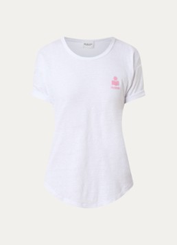 Isabel Marant Dames Koldia semi-transparant T-shirt van linnen met flock logoprint in de kleur Wit, maat: M
