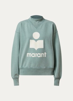 Isabel Marant Dames Moby sweater met opstaande kraag en flock logoprint in de kleur Lindegroen, maat: 34