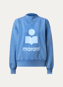 Isabel Marant Dames Moby sweater met opstaande kraag en flock logoprint in de kleur Blauw, maat: 34