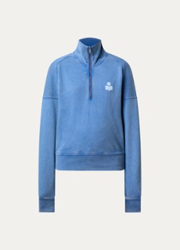 Isabel Marant Dames Ross sweater met halve rits en flock logoprint in de kleur Blauw, maat: 38