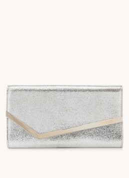 Jimmy Choo Dames Emmie clutch van leer met afneembare schouderriem in de kleur Zilver