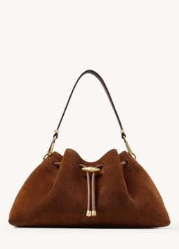 Jimmy Choo Dames Cinch M schoudertas van kalfssuède in de kleur Cognac