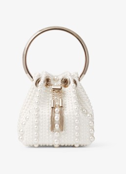 Jimmy Choo Dames Micro Bon Bon handtas van satijn in de kleur Gebroken wit