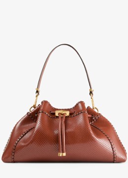 Jimmy Choo Dames Cinch M schoudertas van leer met slangenstructuur in de kleur Cognac