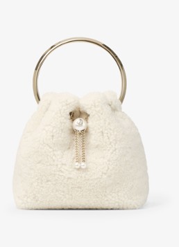 Jimmy Choo Dames Bon Bon handtas van lamsvacht in de kleur Gebroken wit