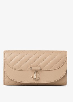 Jimmy Choo Dames Curve clutch van lamsleer met afneembare schouderriem in de kleur Beige