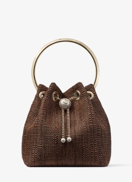Jimmy Choo Dames Bon Bon handtas van raffia in de kleur Bruin