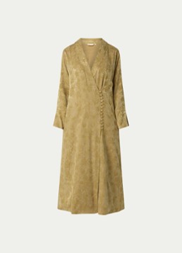 LES Atelier Dames Kiara maxi jurk met jacquard dessin en V-hals in de kleur Okergeel, maat: XL