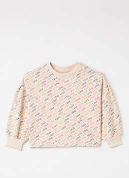 Petit Blush Dames Love sweater met print in de kleur Zalmroze, maat: 3Y=98