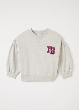 Petit Blush Meisjes Sweater met logoborduring in de kleur Grijsmele, maat: 10Y=140