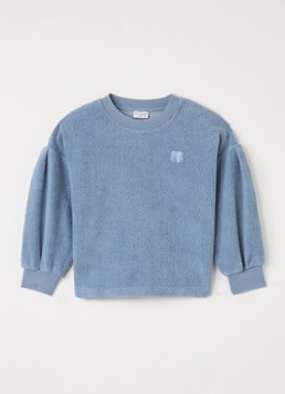 Petit Blush Meisjes Sweater van teddy met logoborduring in de kleur Lichtblauw, maat: 10Y=140