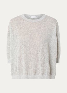 Knit-ted Dames Fanes fijngebreide top in linnenblend in de kleur Grijs, maat: l