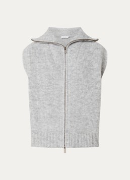 Knit-ted Dames Manny grofgebreid vest met opstaande kraag in de kleur Grijsmele, maat: xs