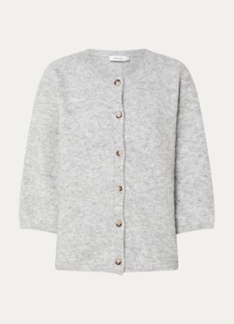 Knit-ted Dames Meg grofgebreid vest met ronde hals in de kleur Grijsmele, maat: m