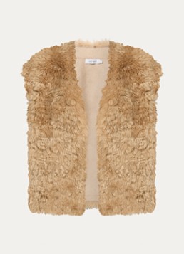 Knit-ted Dames Opal gilet van imitatiebont in de kleur Camel, maat: s