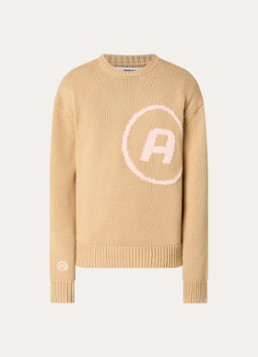 Aiche Heren Grofgebreide trui met logo in de kleur Beige, maat: L