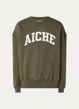 Aiche Heren College sweater met logoborduring in de kleur Bronsgroen, maat: M