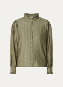 MSCH Copenhagen Dames MSCHFemine blouse met ruches en pofmouw in de kleur Olijfgroen, maat: XL