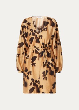 MSCH Copenhagen Dames Mschnilla mini tuniekjurk met strikceintuur en print in de kleur Camel, maat: L