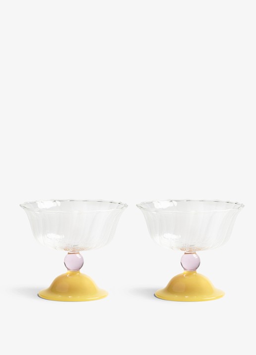 &Klevering Glazen tulp coupe set van 2 - voorkant 2 roze