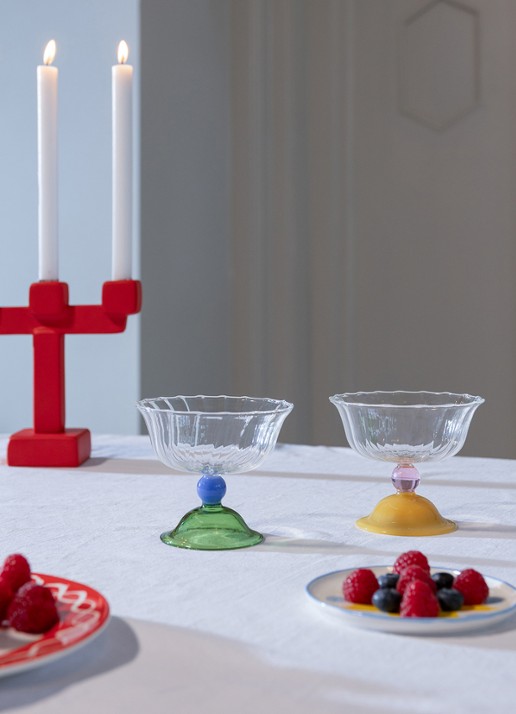 &Klevering Glazen tulp coupe set van 2 - detail 2 groen