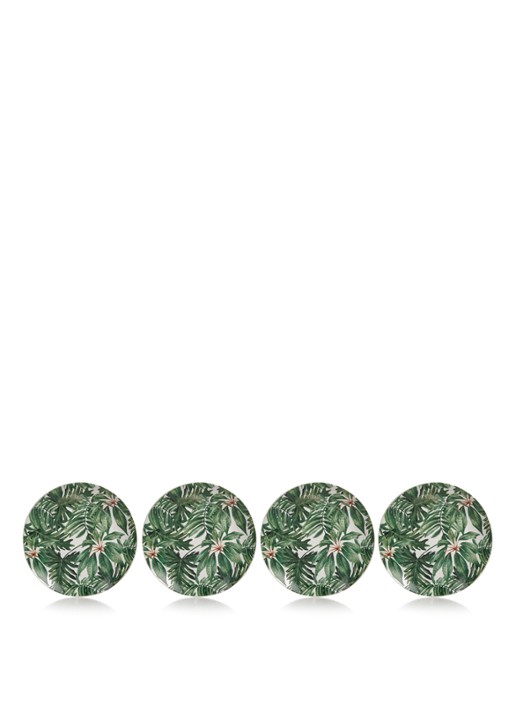 &Klevering Leaves ontbijtbord 21 cm set van 4 - voorkant groen