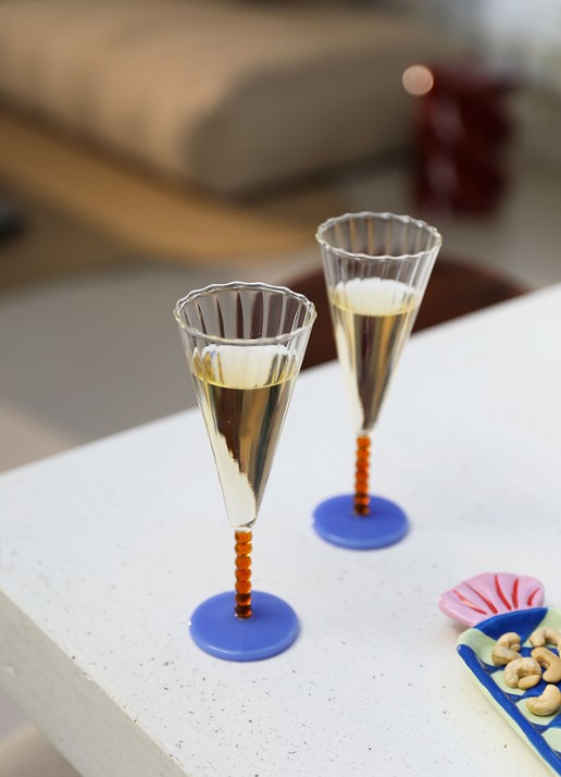 &Klevering Perle champagneglas set van 2 - voorkant 2 donkeroranje