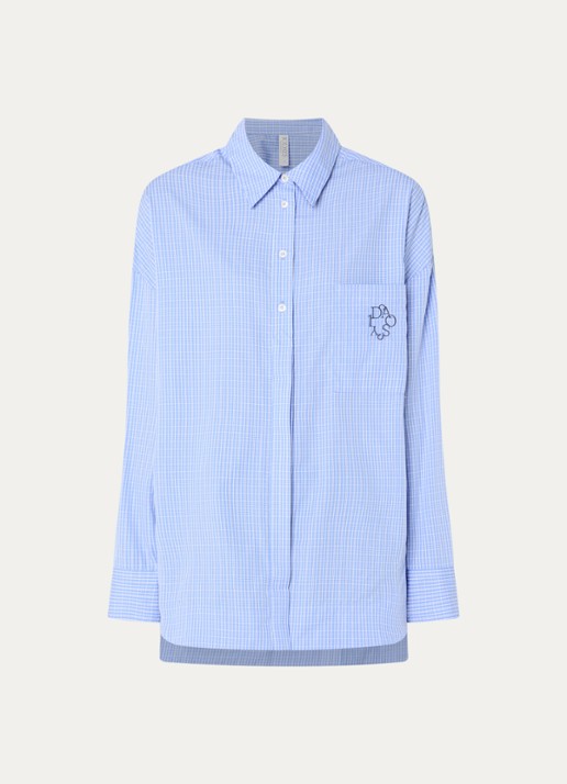 10DAYS Blouse met ruitdessin - voorkant 2 staalblauw
