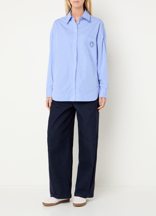 10DAYS Blouse met ruitdessin - voorkant 3 staalblauw
