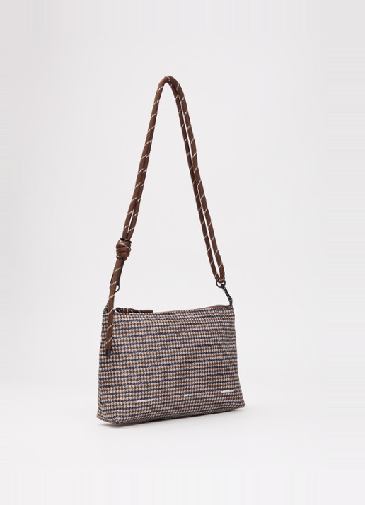 10DAYS Crossbodytas met pied-de-poule dessin en afneembare schouderriem - achterkant 4 bruin