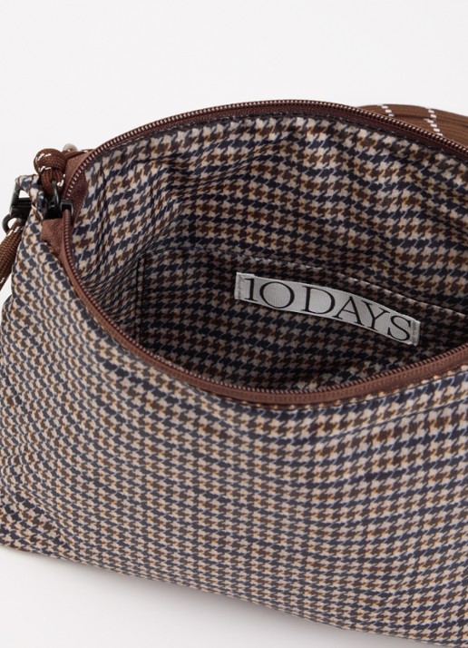 10DAYS Crossbodytas met pied-de-poule dessin en afneembare schouderriem - detail bruin