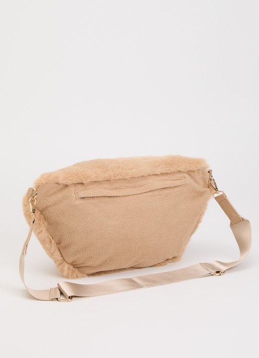10DAYS Fluffy crossbodytas van imitatiebont - achterkant 4 beige