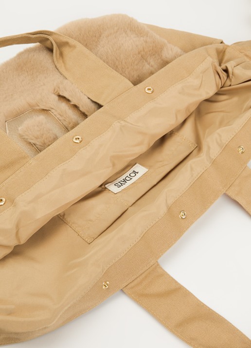 10DAYS Fluffy shopper met details van imitatiebont - detail 3 zand