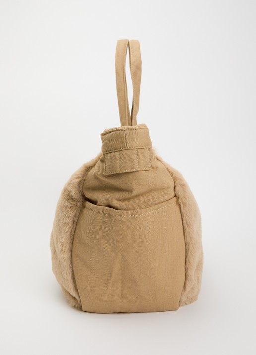 10DAYS Fluffy shopper met details van imitatiebont - detail 4 zand