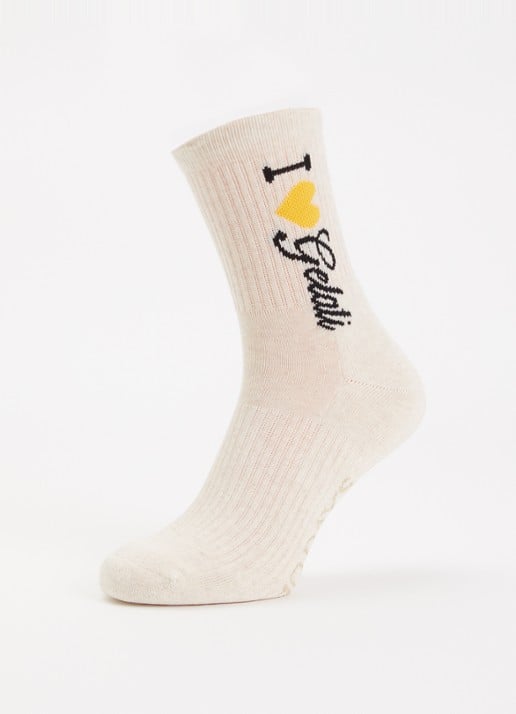 10DAYS Gelati ribgebreide sokken in katoenblend met print - detail beige