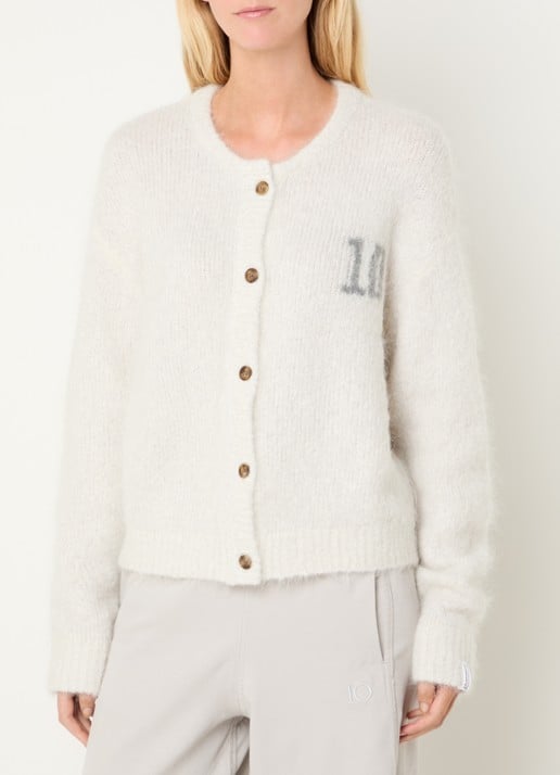 10DAYS Grofgebreid vest in alpaca wolblend met ingebreid logo - detail creme