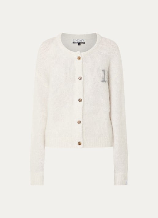 10DAYS Grofgebreid vest in alpaca wolblend met ingebreid logo - voorkant 2 creme