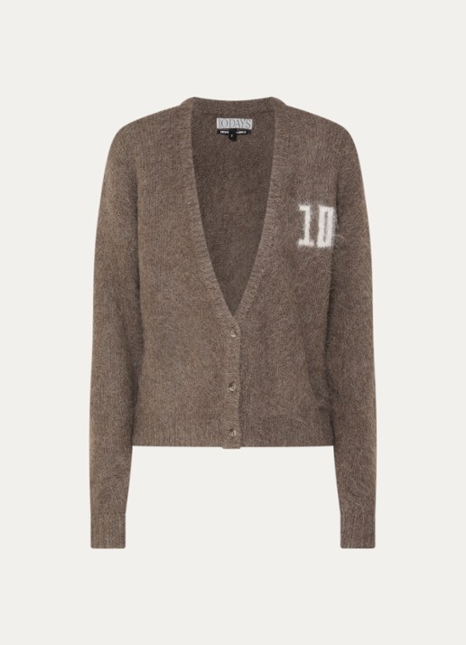 10DAYS Grofgebreid vest in alpaca wolblend met ingebreid logo - voorkant 2 beige