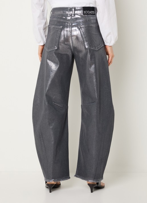 10DAYS High waist loose fit broek met metallic finish - achterkant 4 zilver